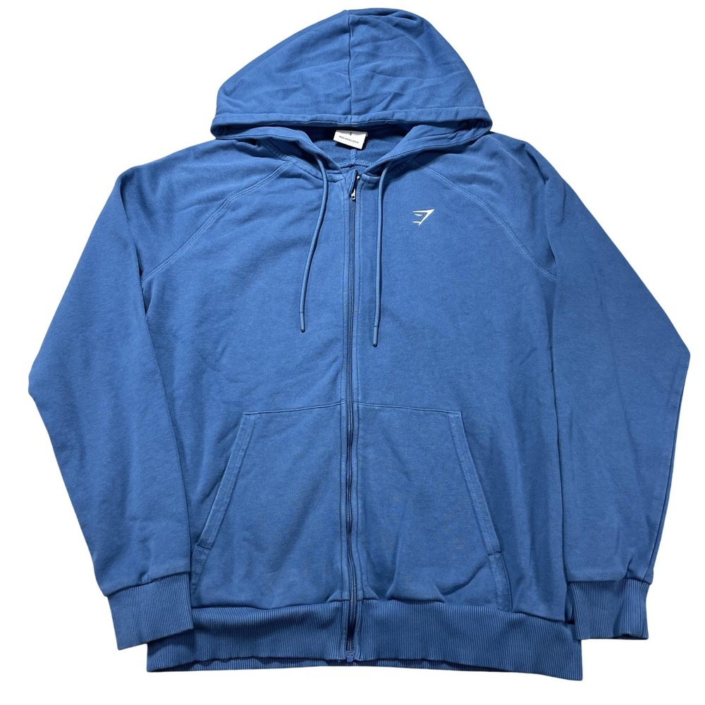 Gymshark Hoodie Mens Small Blue Full Zip Logo Fleece Sweatshirt Training
